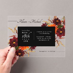 Rustic Modern Floral Watercolor Fall Wedding Acrylic Invitations
