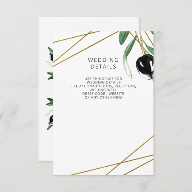 Rustic Modern Geometric Olive Branches Wedding Enclosure Card (Front/Back)