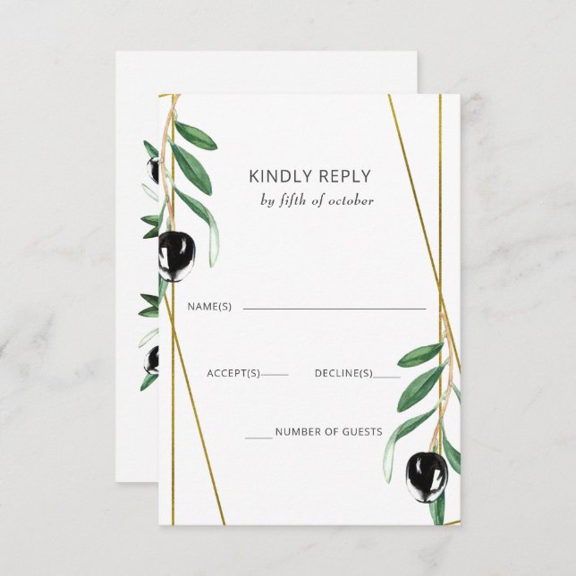 Rustic Modern Geometric Olive Branches Wedding RSVP Card (Front/Back)
