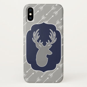 Rustic Modern Grey Deer & White Arrows iPhone X Case