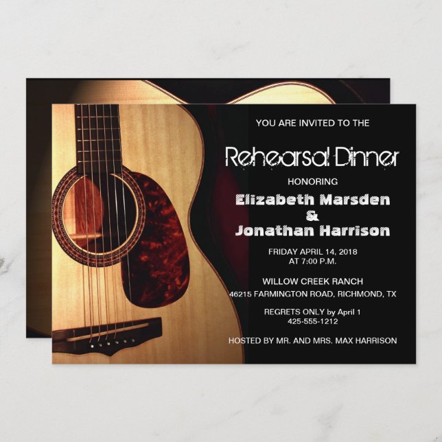 Rustic Modern Guitar Musical Rehearsal Dinner Invitation (Front/Back)