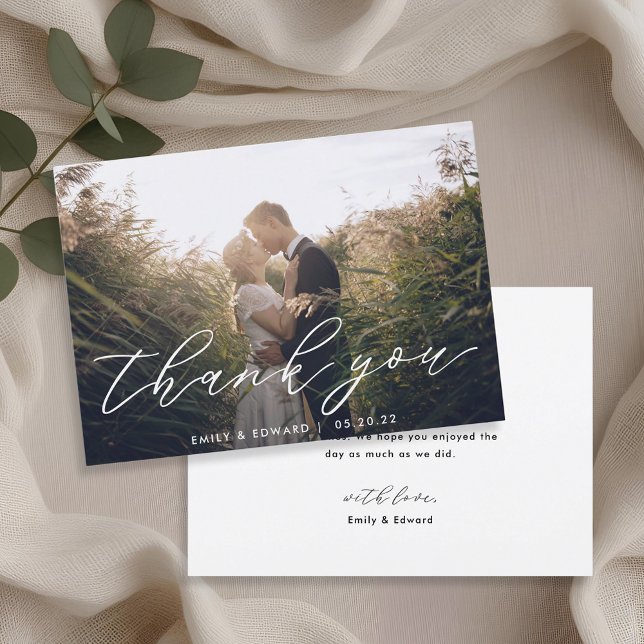 Rustic Modern Hand Script Wedding Photo Thank You Card (Creator Uploaded)