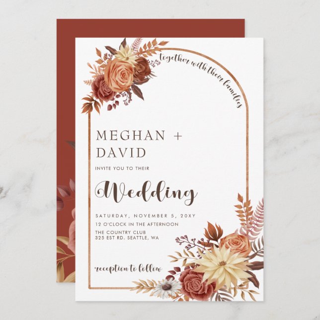 Rustic Modern Handwritten Script Fall Arch Wedding Invitation (Front/Back)