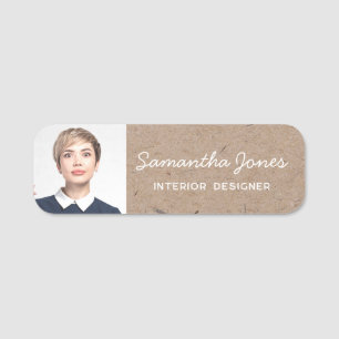 Rustic Modern handwritten script photo Kraft Card Name Tag