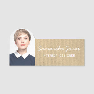 Rustic Modern handwritten script photo Kraft Card Name Tag