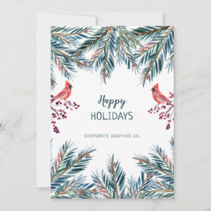 Rustic modern Happy Holidays pine corporate LOGO Holiday Card