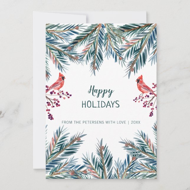 Rustic modern Happy Holidays script non photo Holiday Card (Front)