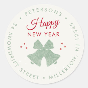 Rustic Modern Happy New Year Return Address Classic Round Sticker