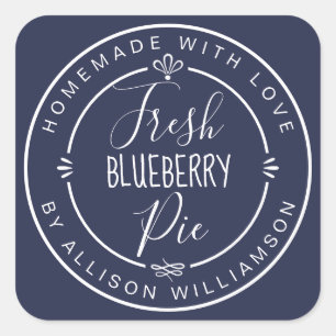 Rustic Modern Homemade Fresh Blueberry Pie Blue Square Sticker