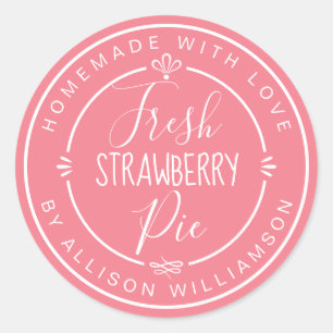 Rustic Modern Homemade Fresh Strawberry Pie Pink Classic Round Sticker