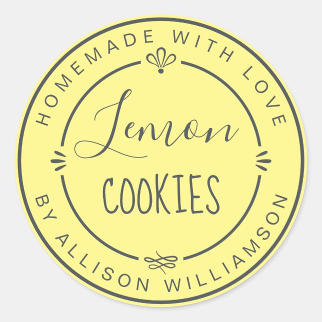 Rustic Modern Homemade Lemon Cookies Yellow  Classic Round Sticker (Front)
