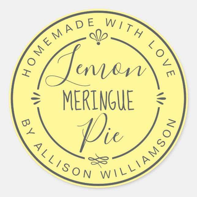 Rustic Modern Homemade Lemon Meringue Pie Yellow  Classic Round Sticker (Front)