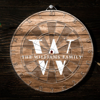 Rustic Modern Monogram Family Name Vintage Wood Dartboard