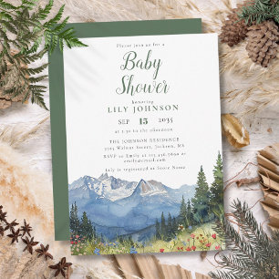 Rustic Modern Mountain Wildflower Baby Shower Invitation