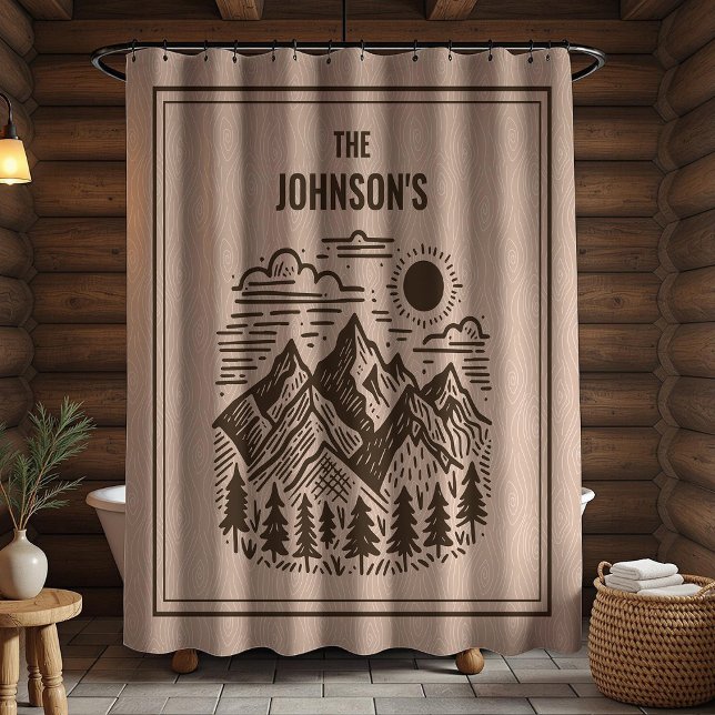 Rustic Modern Mountains Custom Shower Curtain (Modern Rustic Custom Family Name Shower Curtain)