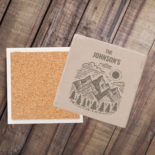Rustic Modern Mountains Custom Stone Coaster (Rustic Modern Mountain Custom Name Stone Coaster)