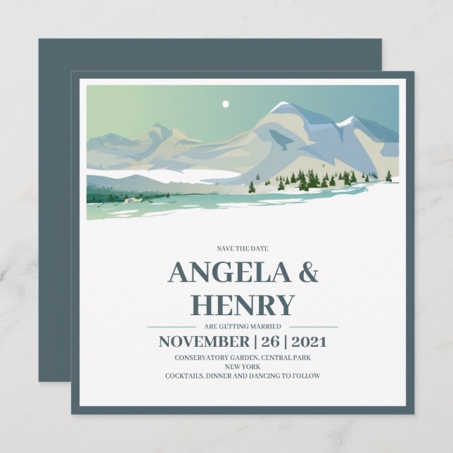 Rustic Modern Mountains Scenery Save The Date Invitation (Front/Back)