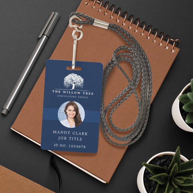 Rustic Modern Navy & White Willow Tree Logo Photo ID Badge (Creator Uploaded)