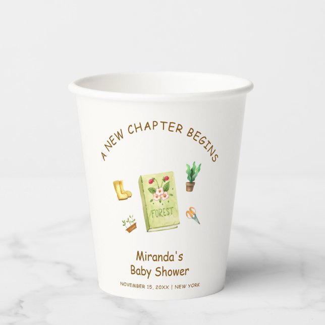 Rustic Modern New Chapter Garden Book Baby Shower  Paper Cups (Front)