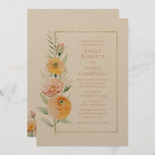 Rustic Modern Orange Yellow Watercolor Floral Invitation