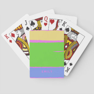Rustic Modern Pink Green Blue Yellow Custom Name Playing Cards