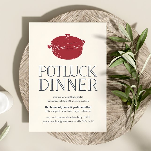 Rustic Modern Potluck Dinner Party Invitation (Creator Uploaded)
