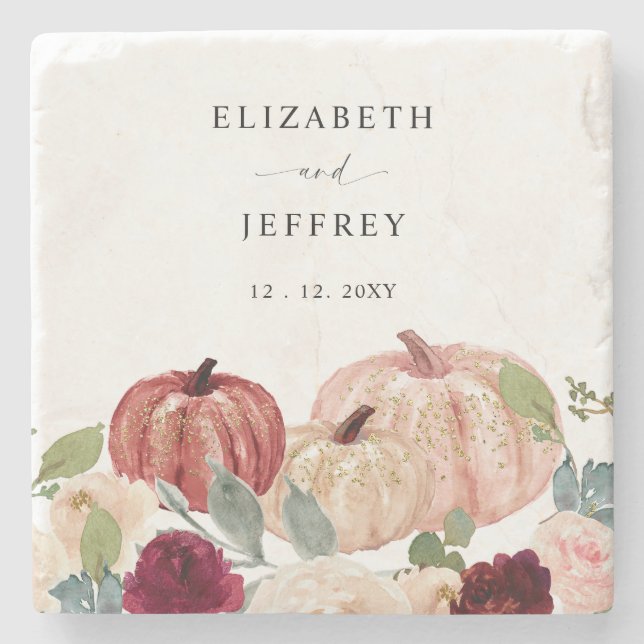 Rustic Modern Pumpkins Country Fall Wedding Stone Coaster (Front)