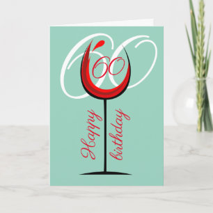 Rustic Modern Red Wine Glass 60th Birthday Card
