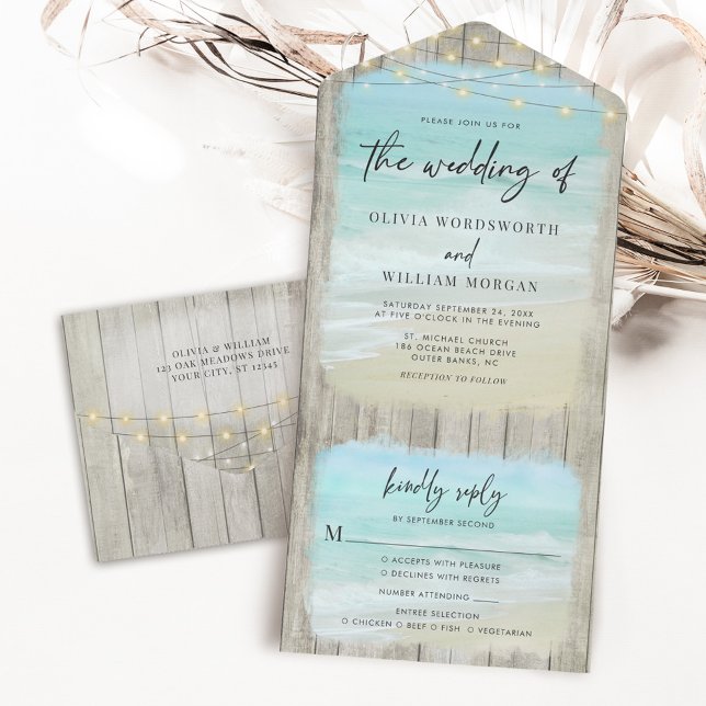Rustic Modern Script Beach Wedding All In One Invitation (Creator Uploaded)