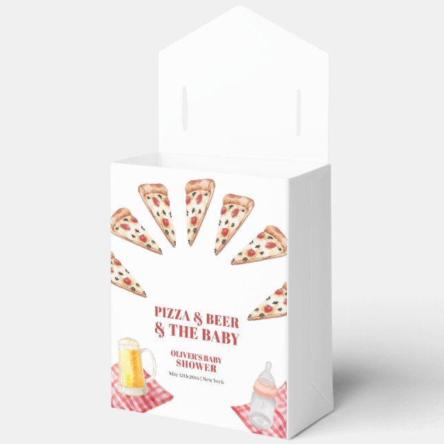 Rustic Modern Slice Pizza Beers Baby Shower Favour Box (Open)
