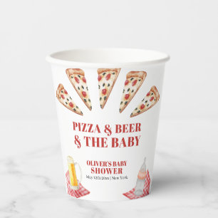 Rustic Modern Slice Pizza Beers Baby Shower Paper Cups