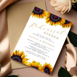 Rustic modern sunflower wedding rehearsal dinner invitation