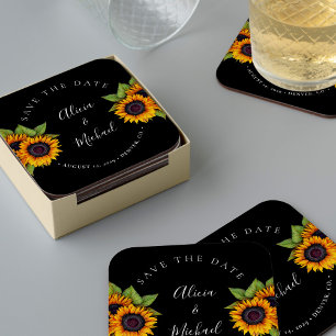 Rustic modern sunflowers simple wedding save date coaster