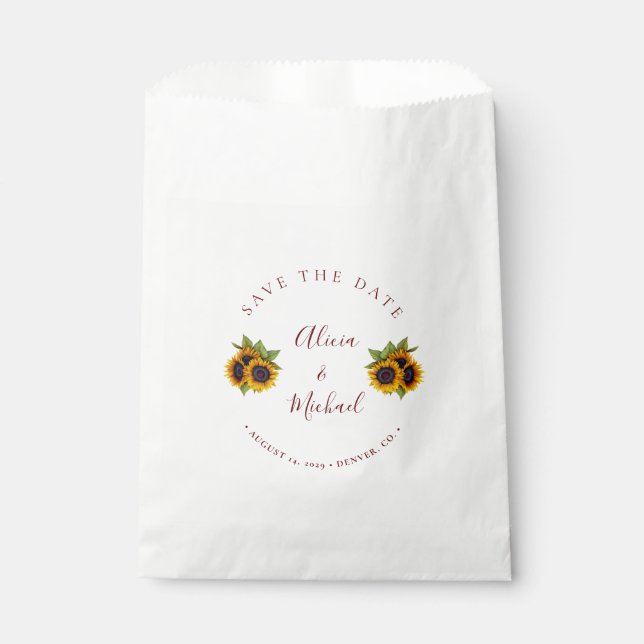 Rustic modern sunflowers simple wedding save date favour bag (Front)