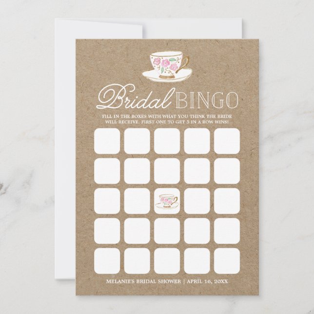 Rustic Modern Tea Party Bingo | Bridal Shower (Front)