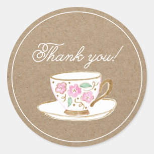 Rustic Modern Tea Party Thank You Classic Round Sticker