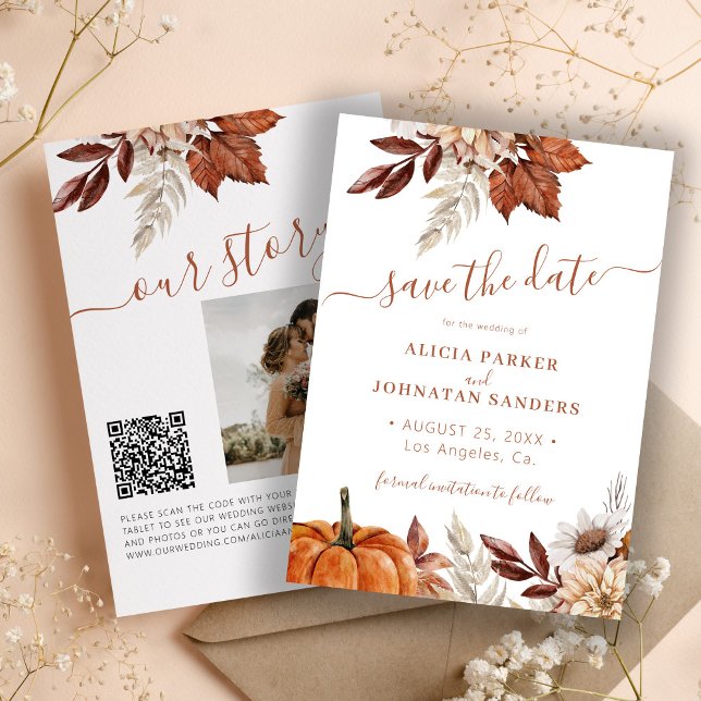Rustic modern terracotta floral QR code wedding Save The Date (Creator Uploaded)