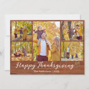 Rustic Modern thanksgiving family photo collage Holiday Card