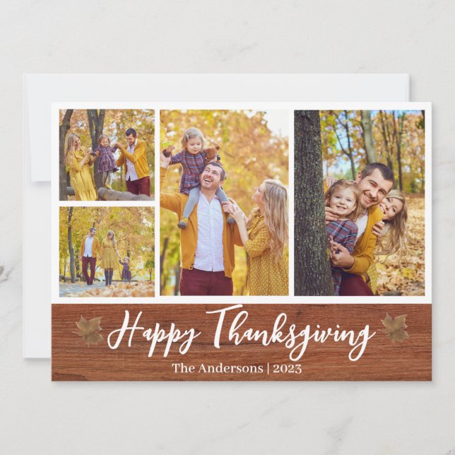 Rustic Modern thanksgiving family photo collage Holiday Card (Front)