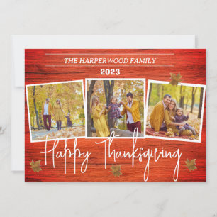 Rustic Modern thanksgiving family photo collage Holiday Card
