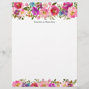 rustic, modern, trendy, floral, watercolor custom letterhead