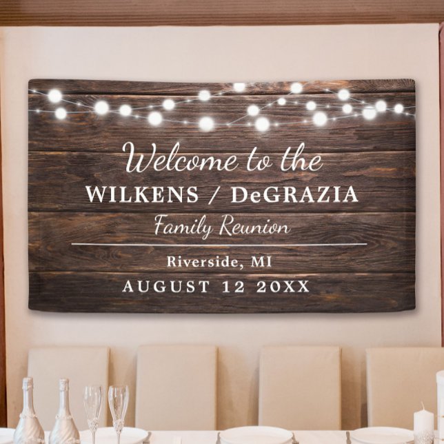 Rustic Modern Welcome Family Reunion String Lights Banner (Creator Uploaded)