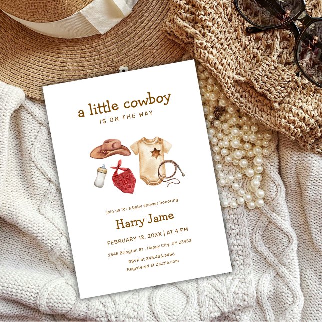 Rustic Modern Western Little Cowboy Baby Shower Invitation (Rustic Modern Western Little Cowboy Baby Shower Invitation)