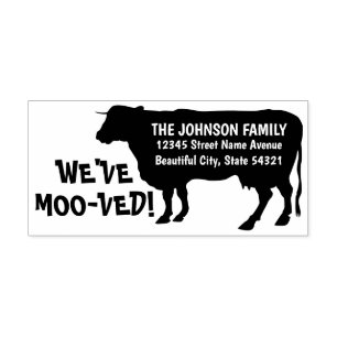 Rustic Modern We've Moved Cow New Return Address Self-inking Stamp
