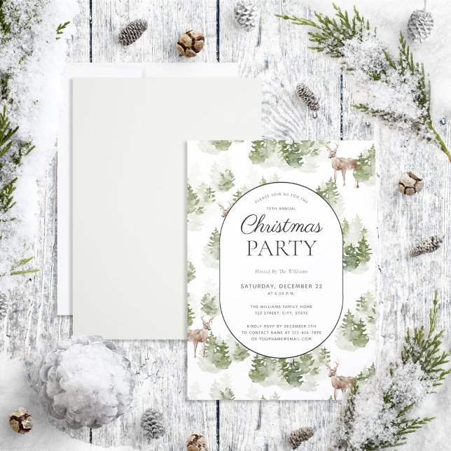 Rustic Modern Winter Forest Christmas Party Invitation (Creator Uploaded)