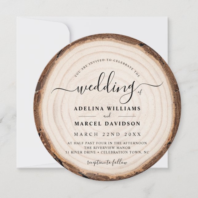 Rustic Modern Wood Natural Elegant Barn Wedding Invitation (Front)