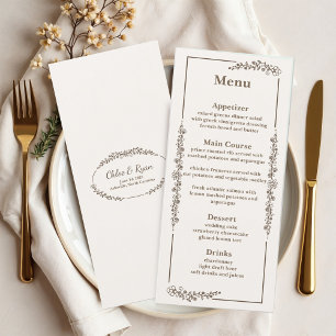 Rustic Monochrome Floral Wedding Menu