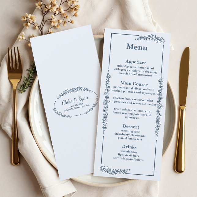 Rustic Monochrome Floral Wedding  Menu (Creator Uploaded)