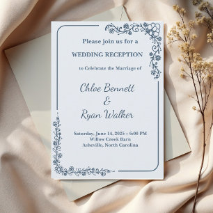 Rustic Monochrome Floral Wedding Reception Invitation