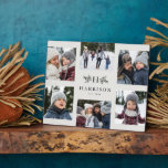 Rustic monogram 6 photo collage family black white plaque<br><div class="desc">A collage of six photos surrounds a simple initial and rustic branches along with a name and year. Makes a great keepsake gift with its simple black and off-white colour scheme. Feature highlights of your year, the best from your family photo shoot, grandkid images, wedding photos and more on this...</div>